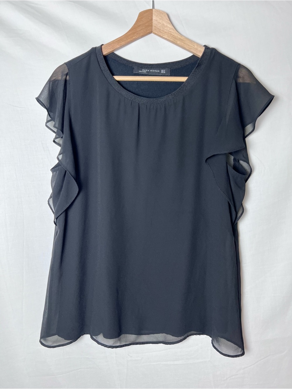 Zara Sheer Flutter Sleeve Blouse in Black
